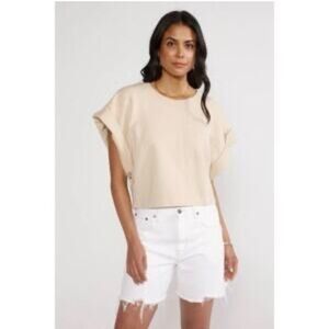 ética Short-Sleeve Crop Sweatshirt Boxy Top, Size L,  Color Light Beige